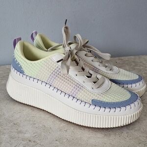 Nicole Miller Whipstitch Platform Sneakers Sz 10 Cream Green Purple Pastel Knit